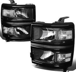 2014 - 2015 Chevy Silverado 1500 Halogen Headlamps Black Housing Clear Corner Headlights 14 - 15