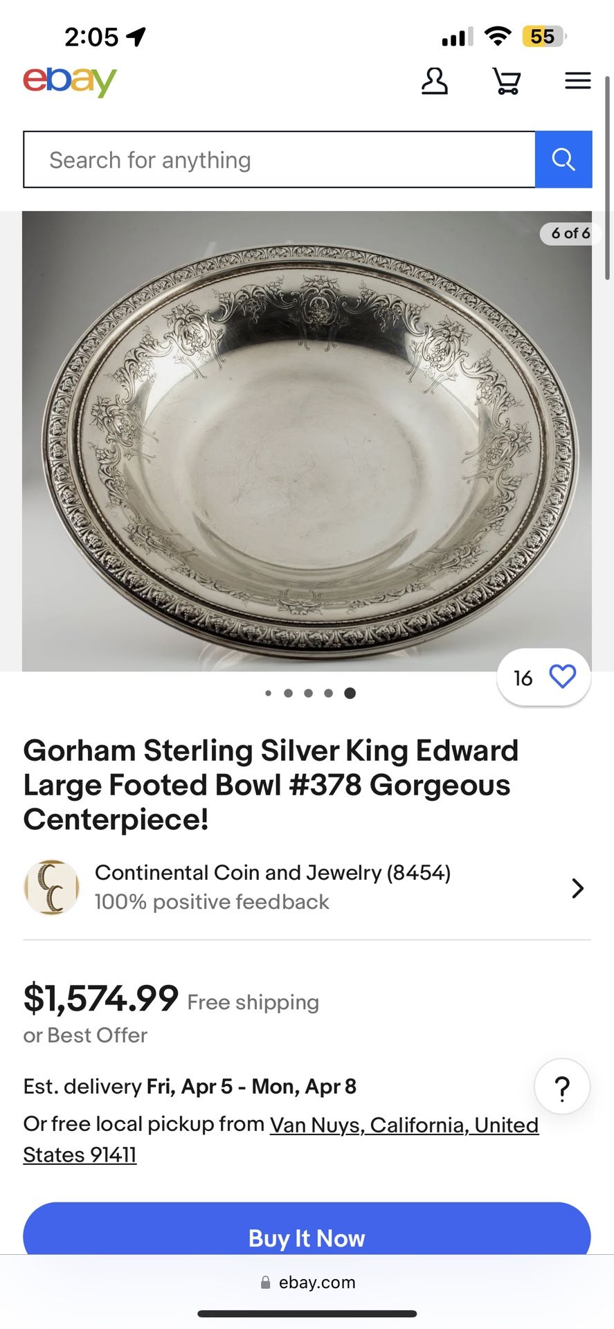 Gotham Sterling Silver King Edward Large Footed Plate Bon Bon Compote #378