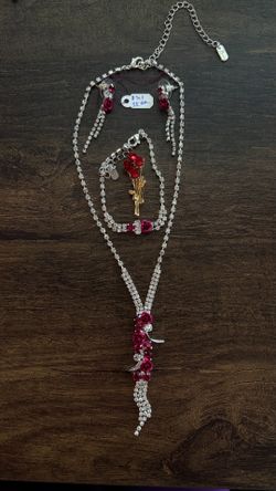 Red Rose Rhinestone Jewelry Set