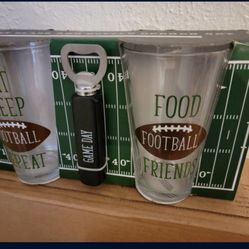 Two Football Glasses With Bottle Openers
