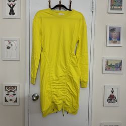 GREY LAB Cotton Sweater Dress Vibrant Yellow Adjustable Hem Small