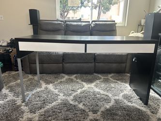 MICKE Desk, black-white 55 7/8x19 5/8 "