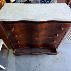 Antique 5 Drawer Dresser With Marble Topper