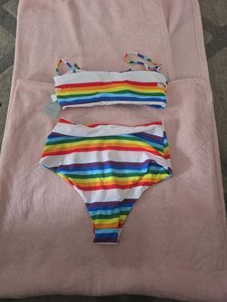 Two piece color stripes bikini