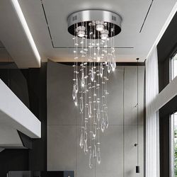 Spiral Crystal Chandelier Light Fixture, Modern Crystal Round Ceiling Lamp Flush Mount Chrome Ceiling Lights DIA 12”