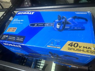 Brand new battery operated 14 inch Kobalt chainsaw no battery and MISSING cover