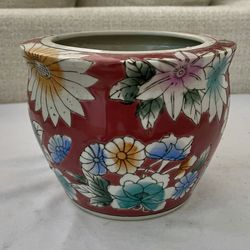 Vintage Chinese Porcelain Chinoiserie Jardiniere Planter Floral Vase