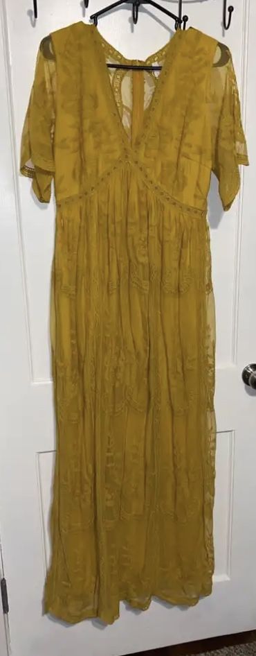 Women’s Dress PinkBlush Mustard Lace Mesh Overlay Maxi Dress size X-Large must pick up