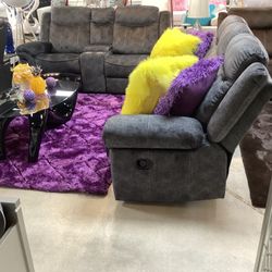 Beautiful Sofa & Loveseat 4 Manual Power Recliners on sale now for $1399 Color Gray Also In Brown 