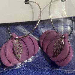 Purple Clay Pumpkin Hoop Earrings