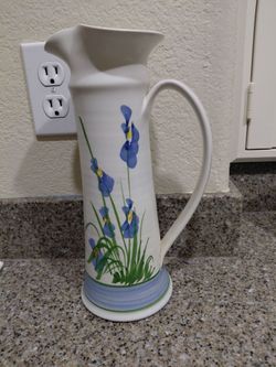 Iris Ceramic Pitcher 11.5" X 7" signed