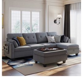 Gray Sectional Sofa with Ottoman