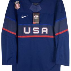 $140 Men's Large L Nike Team U.S.A. Hockey Jersey Shirt Navy Blue P34235J419 USA