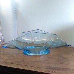Vintage Glass Aqua Marine Octagonal Serving Platter