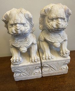 Foo Dog Marble Statue,Pair of Guardian Lions,Asian Stone Statues Feng Shui.