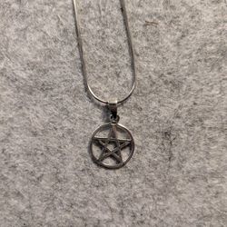 Sterling Silver Pentagram On A Sterling Silver Snake Chain