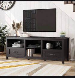 Dark Brown TV Stand with Drawers and Shelves