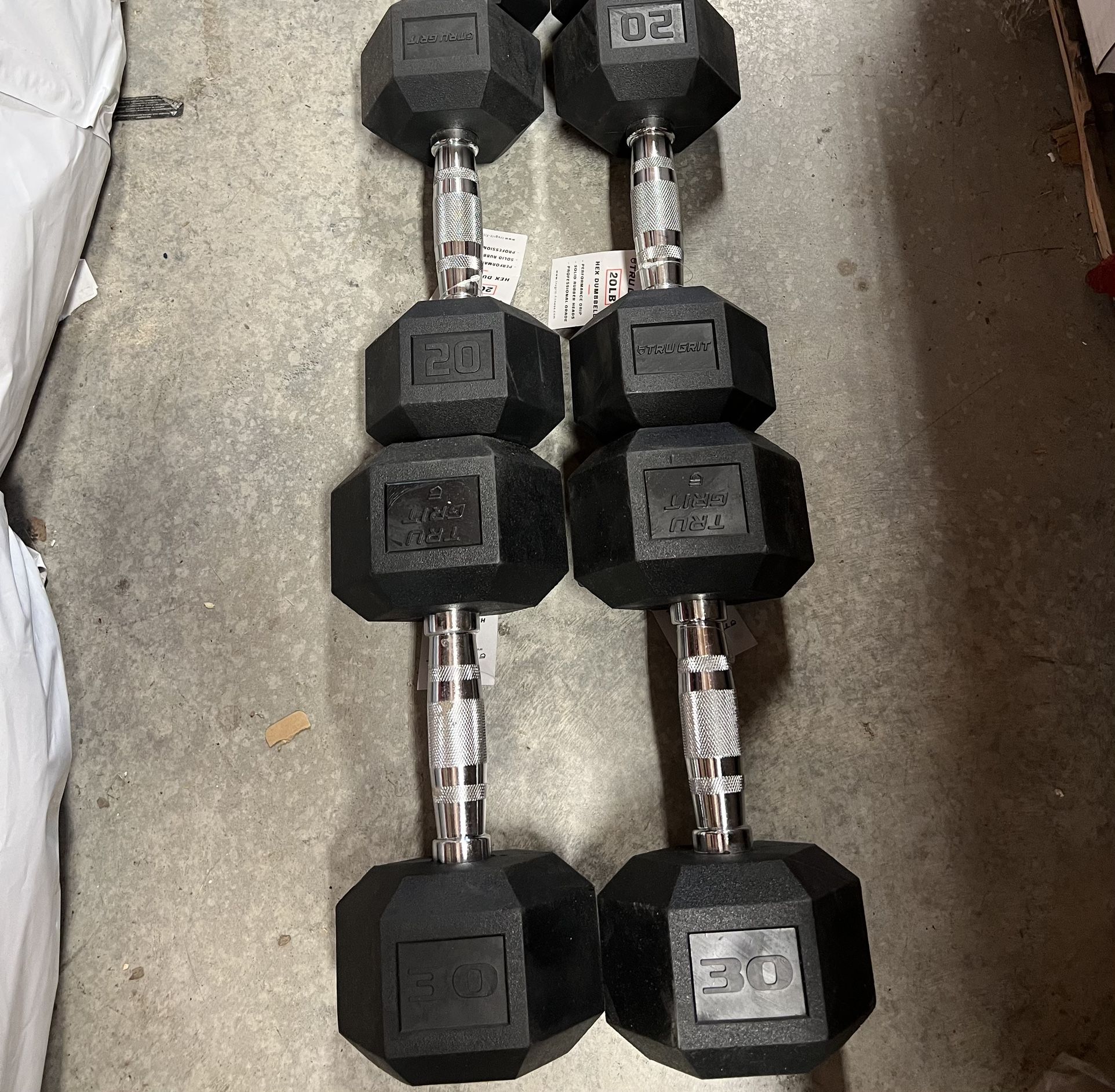 20lb & 30lb Rubber Hex Dumbbell Pairs