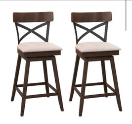 Two Brown 25.0-in H Counter height Upholstered Swivel Wood Bar Stool