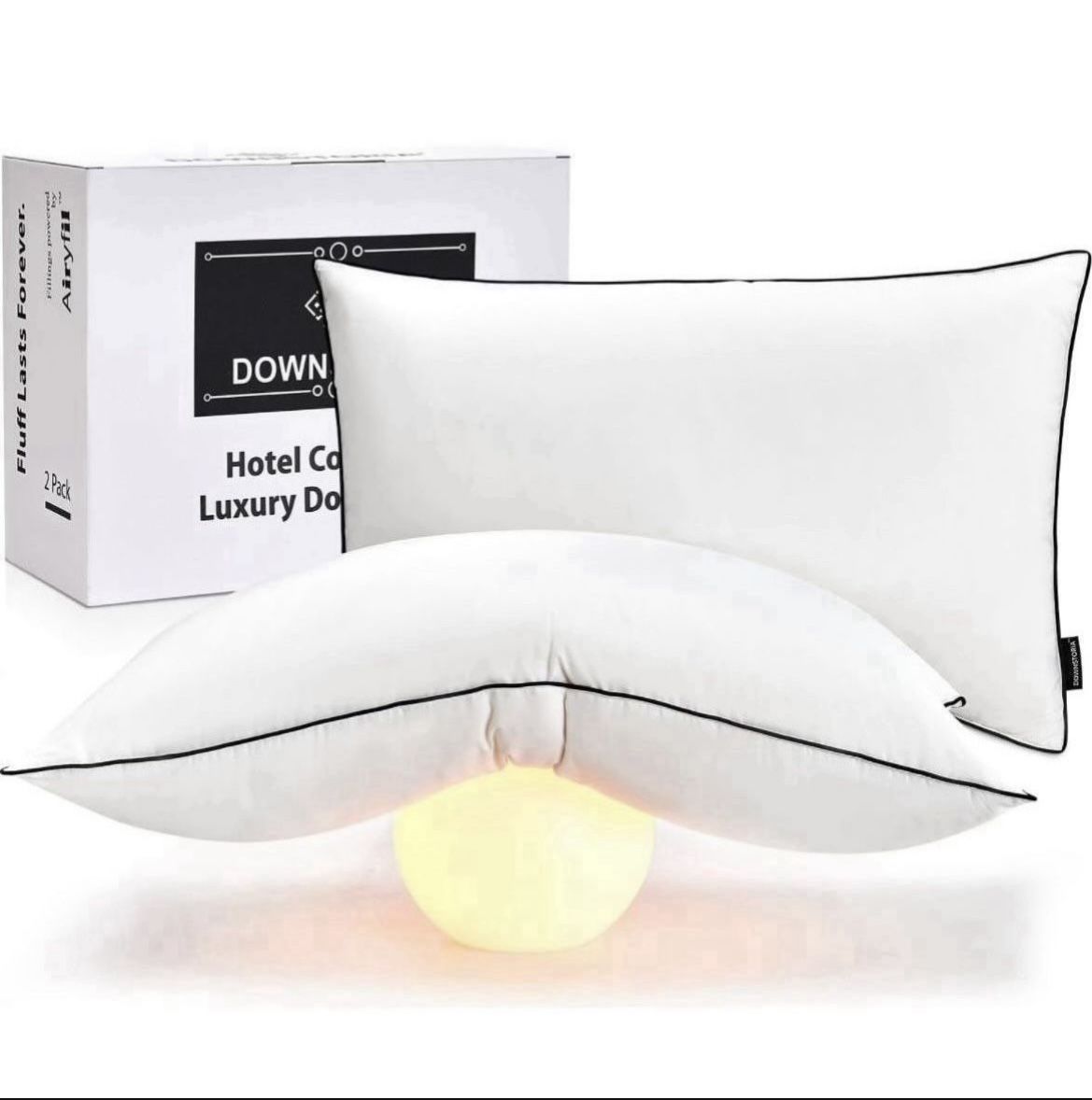 DOWNSTORIA• Goose Feather Down Pillows Queen/Standard Size Set of 2, Luxury Hotel Collection Bed Pillow 2 Pack,Down Surrounded 🆕👍List price $79.00