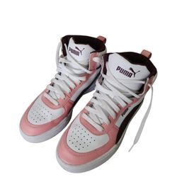 Puma Pink and White High-Top Sneakers with Retro Design