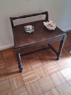 Antique Wood Piano Bench with Back Rail