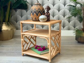 Bohemian Bamboo Rattan Side Table | Nightstand | Wicker | Boho | Anthropologie | CB2 | Mid-Century