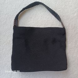 THE SAK- NORDSTROM CROCHET BLACK & LEATHER FLAT BEADED SHOULDER Strap Purse 