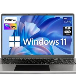 15.6'' Laptop Computer, Intel Celeron Quad-Core Processors, 12GB RAM 512GB ROM, 1920 * 1080 IPS, WiFi, Bluetooth, Mini HDMI, TF Card, USB 3.0