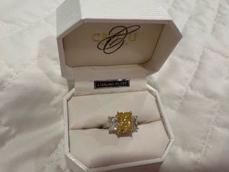 Sterling Silver Canary Yellow CZ Ring.  Size 7