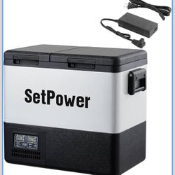 Setpower PT55 Car Refrigerator With AC Adapter,Dual Zone Portable Freezer Fridge Electric Cooler,55L Portable Car Fridge,12 Volt Refrigerator for Car 