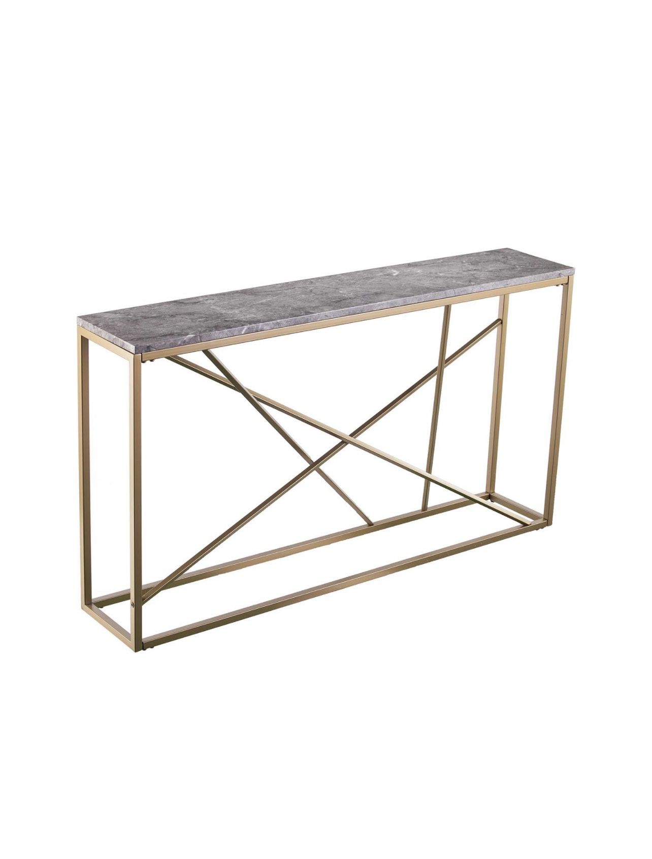 Modern Console Table - Gray Faux Marble + Gold Accents