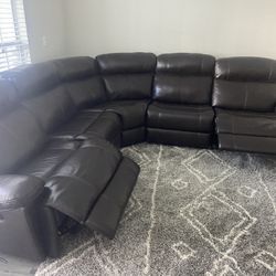 Reclining Sectional Couch - Genuine Leather (Almost New)