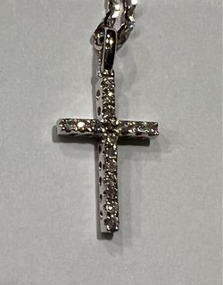 Authentic Skyline 14k White Gold Diamond Cross Set W/17 small Diamonds Necklace