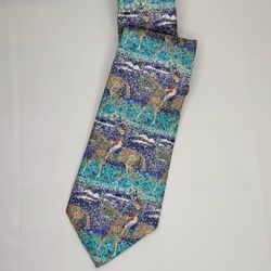Vtg Robert Talbott Silk Neck Tie Equestrian Pointillist Art Carmel By The Sea