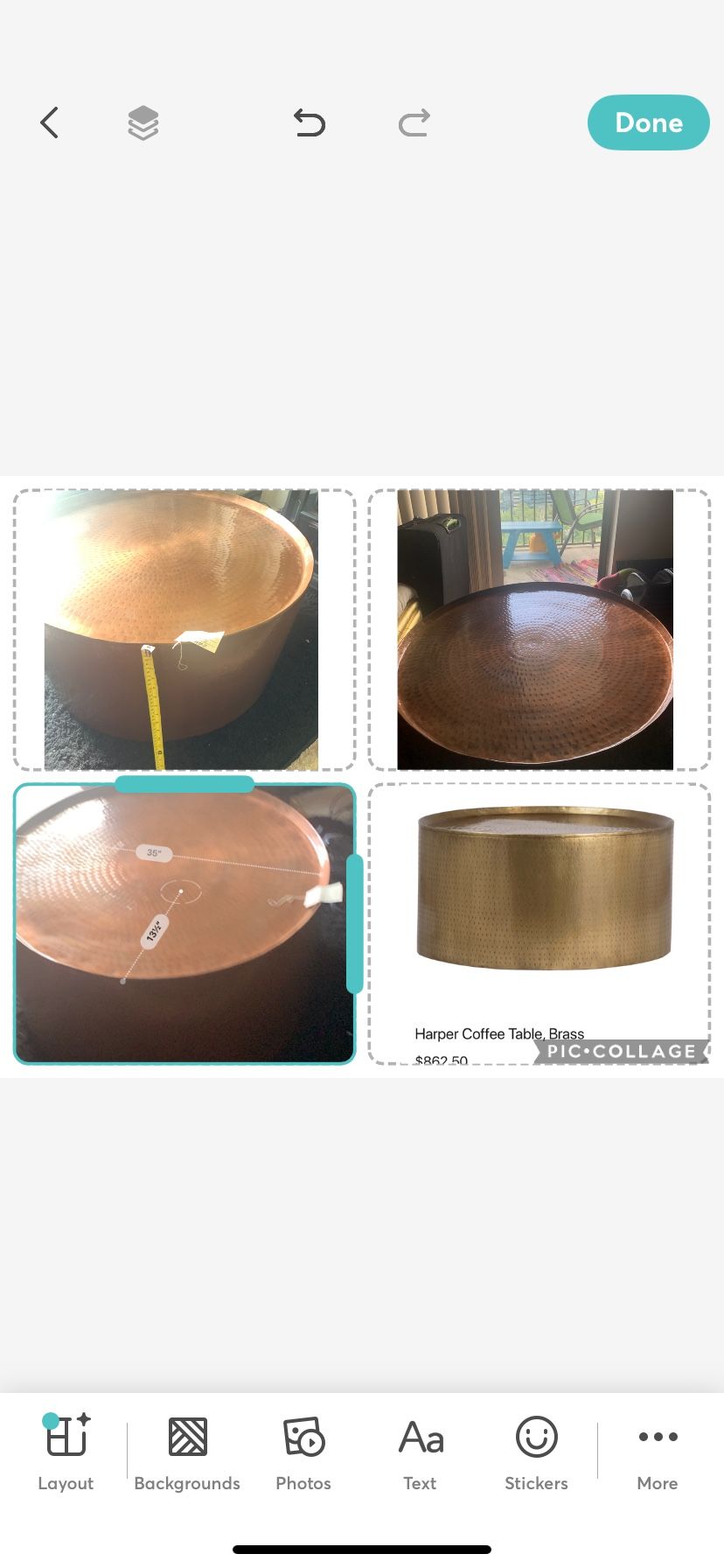 Large Brass Copper Coffee/Cocktail Table