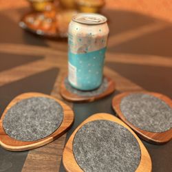 Mid Century MCM Style Coasters Set of 4 - Wooden Felt Coasters for Drinks