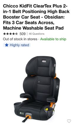 Chicco KidFit ClearTex Plus 2-in-1 Belt Positioning High Back Booster Car Seat - Obsidian: Fits 3 Car Seats Across, Machine Washable Seat Pad