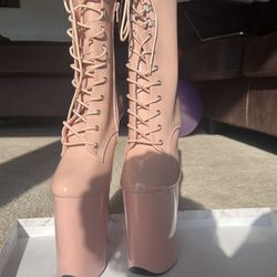 Pink Hella Hells 9INCH Heel Boots (for Pole Dancing Or Whatever) Size 8! 