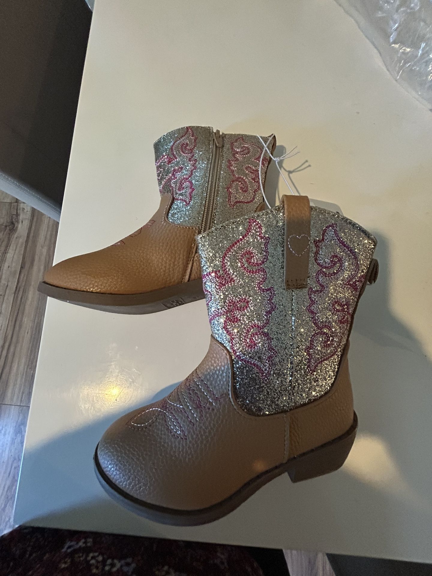 Brown /Pink/ Silver Boots New Size 12