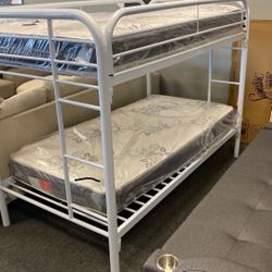 New Twin / Twin Bunk Bed With Mattress - Get Delivered Today🚚