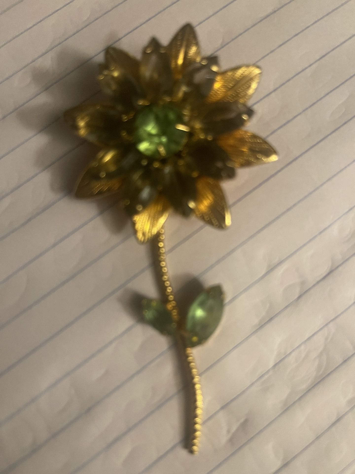 Vintage Sunflower Broach -Gold And Topaz And Green Settles.