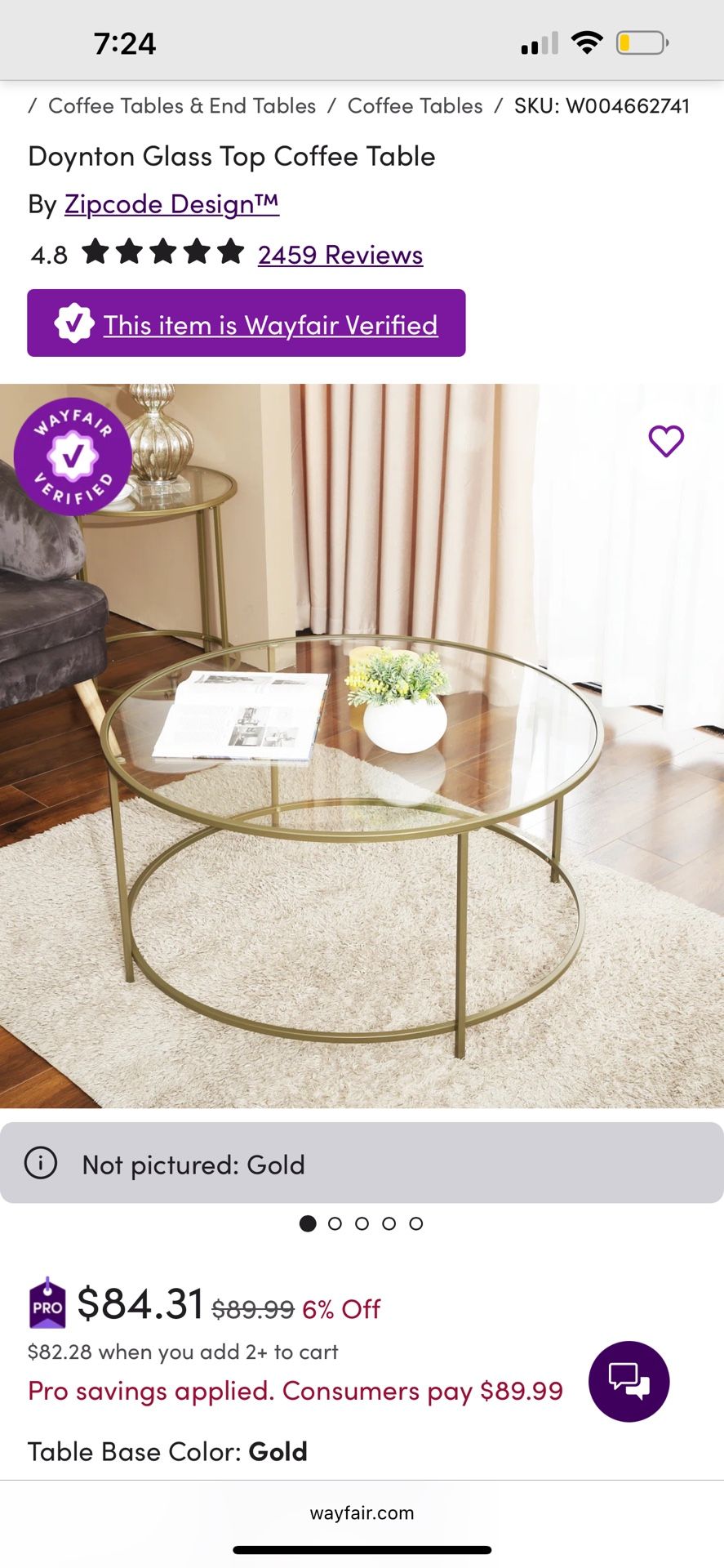 Gold Glass Coffee Table 