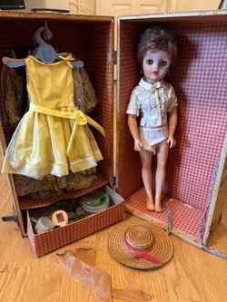 1950s Miss Revlon doll with wooden wardrobe