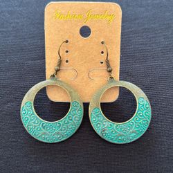 Boho Turquoise Hoop Earrings – Antique Bronze Western Style