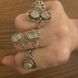 Set Of All 5 Sterling Silver Moonstone Rings