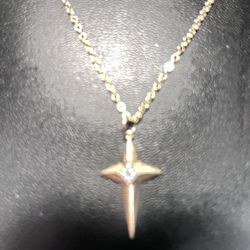 16 Inch Gold Pendant W/jeweled Cross And Moon