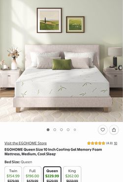 Queen Size mattress 10 Inch Cooling Gel Memory Foam - egohome brand new in box