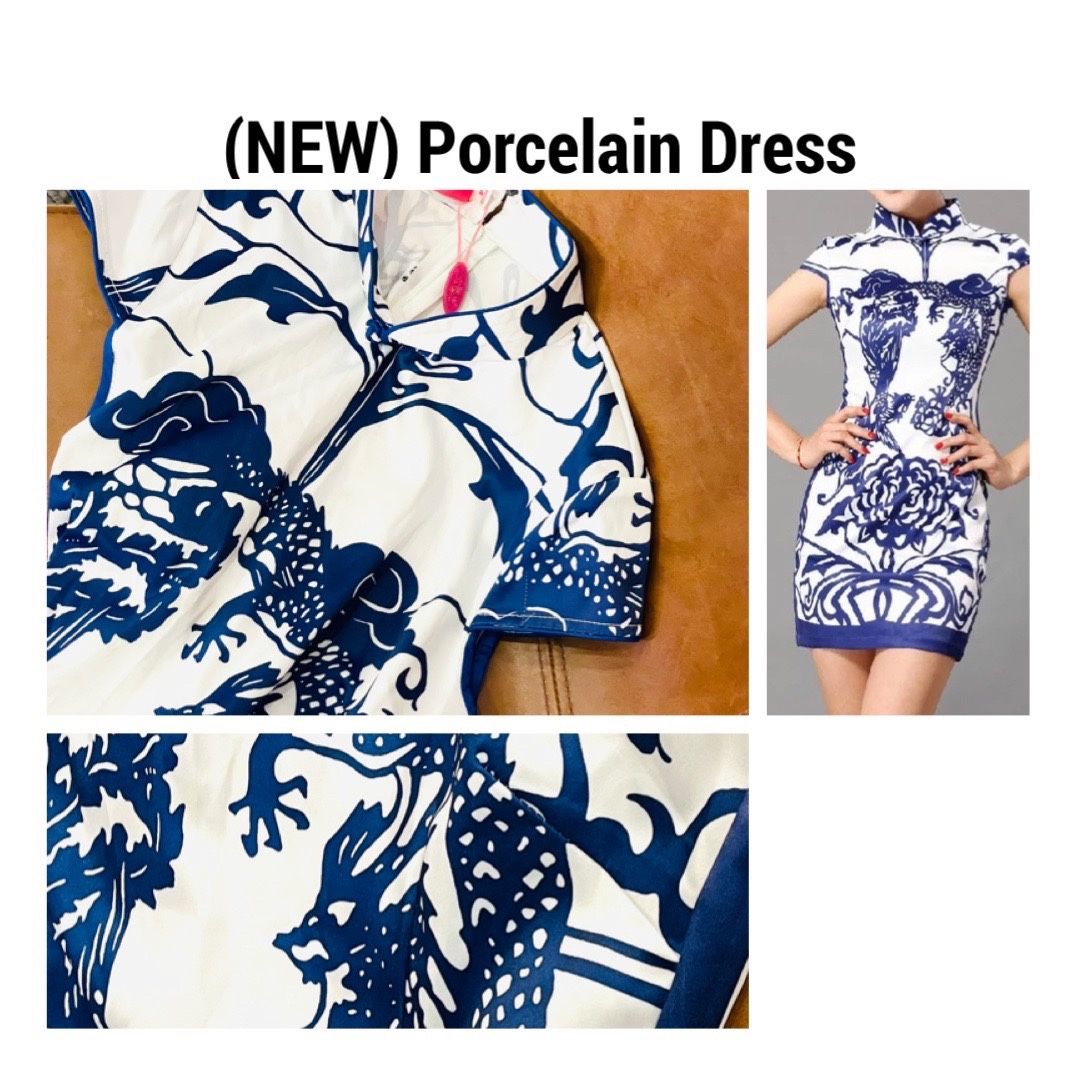 (NEW) Halloween Porcelaine Dress Costume Blue and White Adult Qipao Small