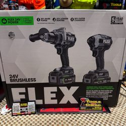 FLEX 24V HAMMER DRILL WITH TURBO MODE AND QUICK EJECT IMPACT DRIVER KIT W/ BATTERY & CHARGER 